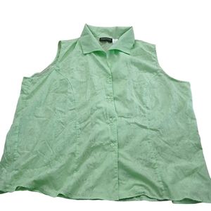 Green Harve Benard Paisley Button Up Sleeveless Top Women's Sz 2XL Neon Sheer